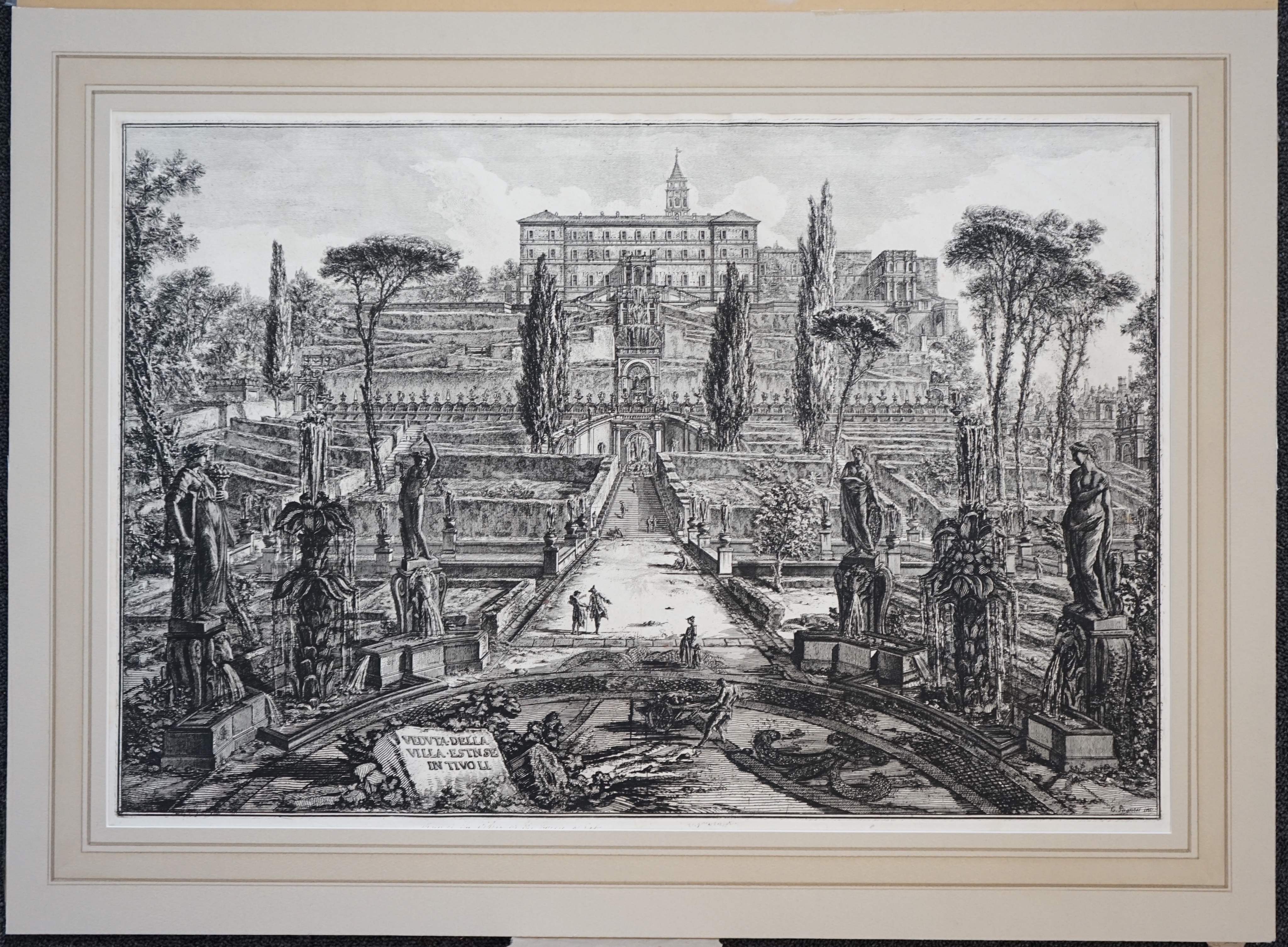 Giovanni Battista Piranesi (Italian, 1720-1778), Veduta de la Villa, Estense in Tivoli and Cascata de Tivoli, two etchings, 46 x 69.5cm and 48 x 70.5cm